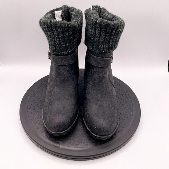 MUK LUKS WOMENS GEORGIA Knit Distressed Wedge BUCKLE STRAP ANKLE BOOTS Size 7 - Picture 11 of 11